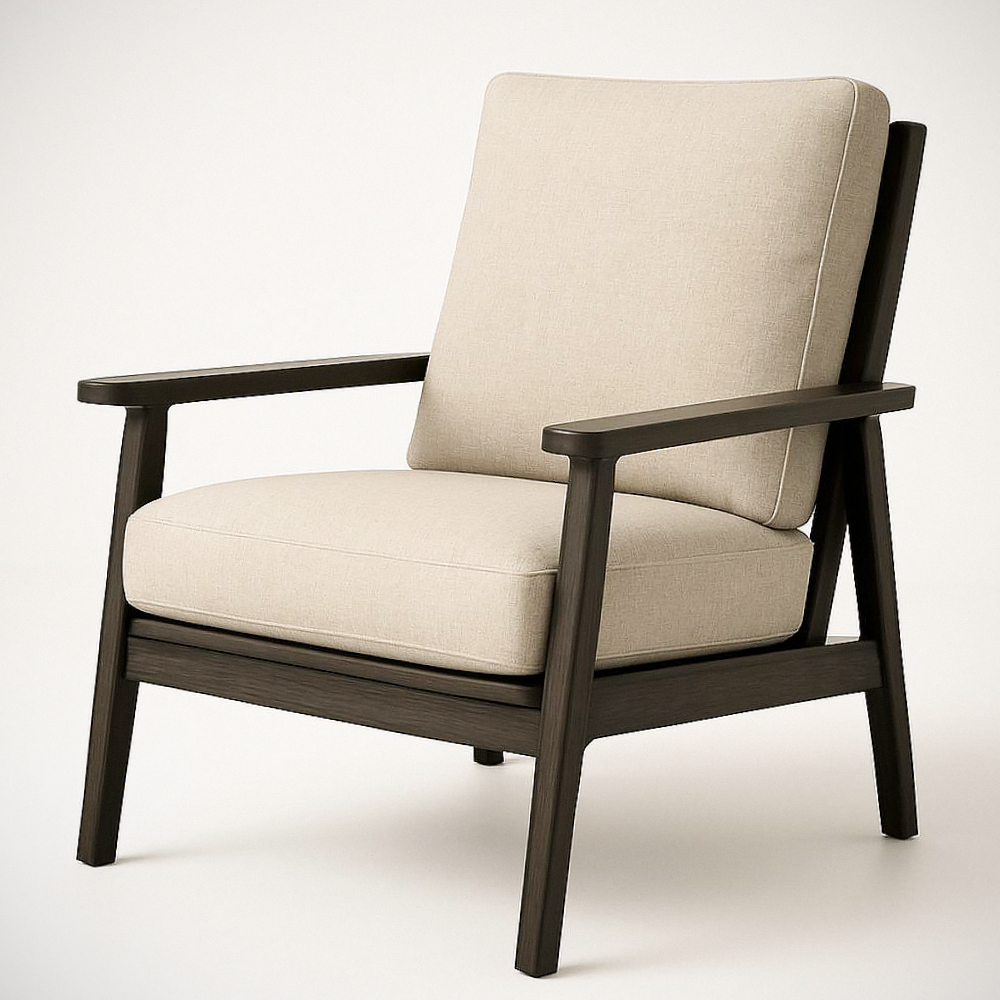 Fauteuil en tissu beige avec cadre en bois massif 80 cm x 70 cm x 85 cm