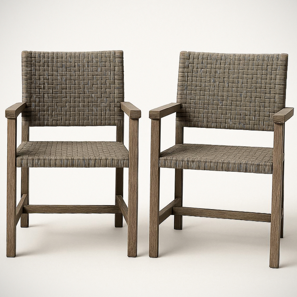 Chaise d'extérieur en bois et rotin synthétique marron 2 pièces