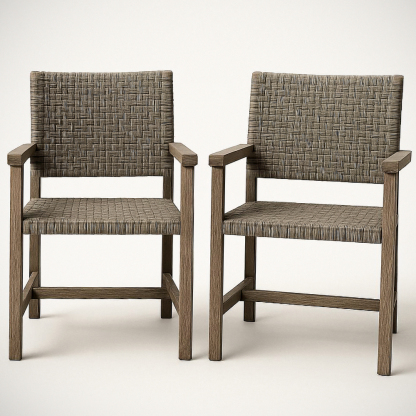 Chaise d'extérieur en bois et rotin synthétique marron 2 pièces