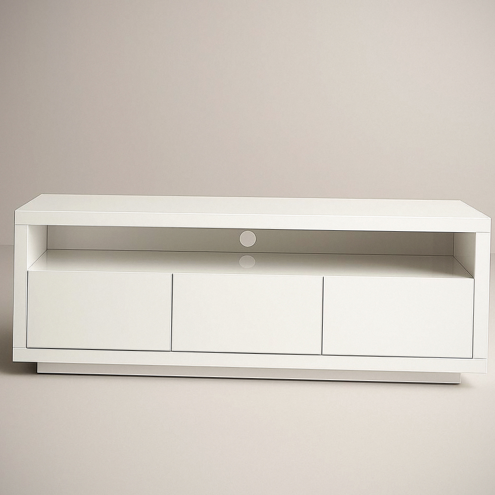 Meuble TV en Bois MDF Blanc 3 Portes 120x40x50cm