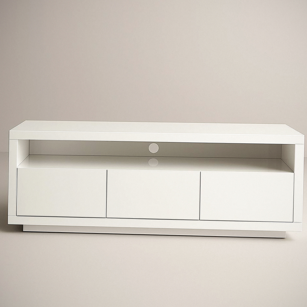 Meuble TV en Bois MDF Blanc 3 Portes 120x40x50cm