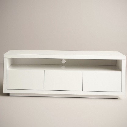 Meuble TV en Bois MDF Blanc 3 Portes 120x40x50cm