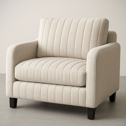 Fauteuil en Tissu Lin Beige Design Moderne avec Accoudoirs et Pieds en Bois 91cm x 91cm x 84cm