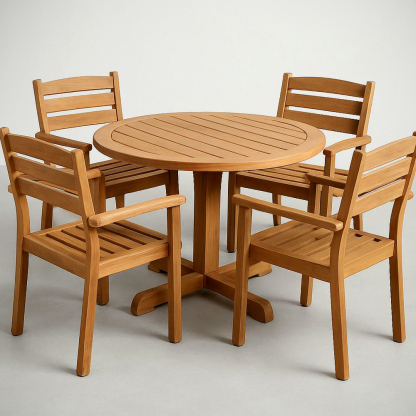 Ensemble Table Ronde et Chaises en Bois pour Extérieur 5 Pièces Ø120 cm