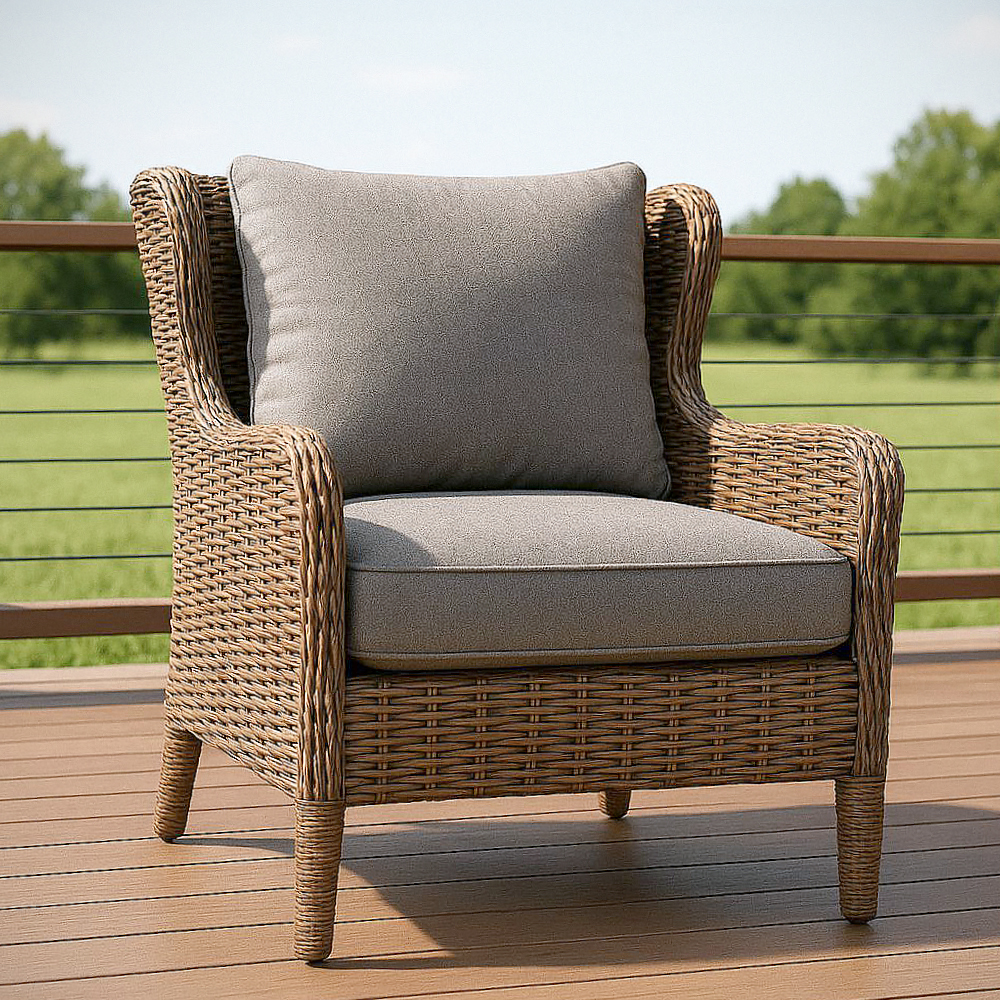 Fauteuil de Jardin en Résine Tressée avec Coussin en Polyester Gris 75cm x 85cm x 90cm