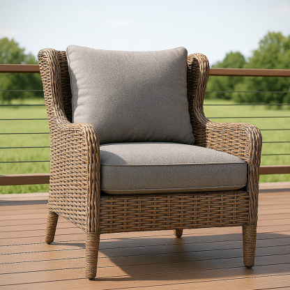 Fauteuil de Jardin en Résine Tressée avec Coussin en Polyester Gris 75cm x 85cm x 90cm