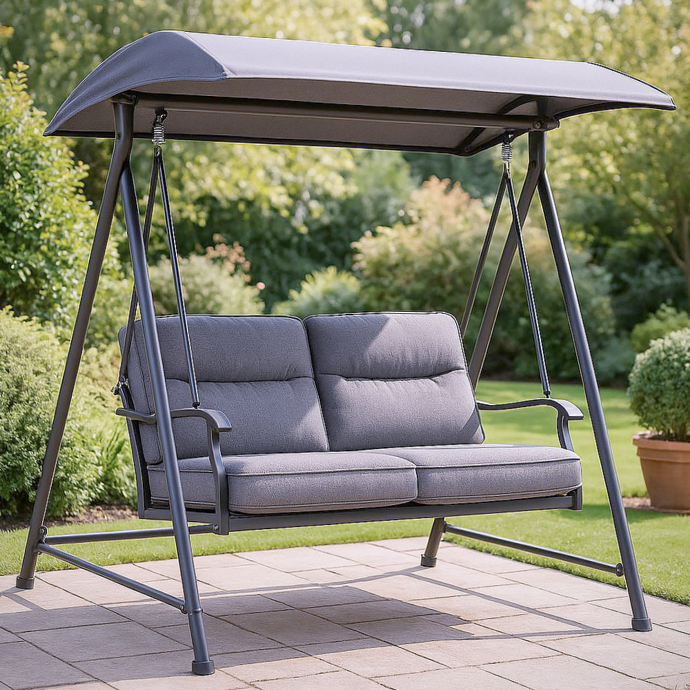 Balancelle de Jardin 2 Places en Acier et Polyester Gris avec Toit Ajustable