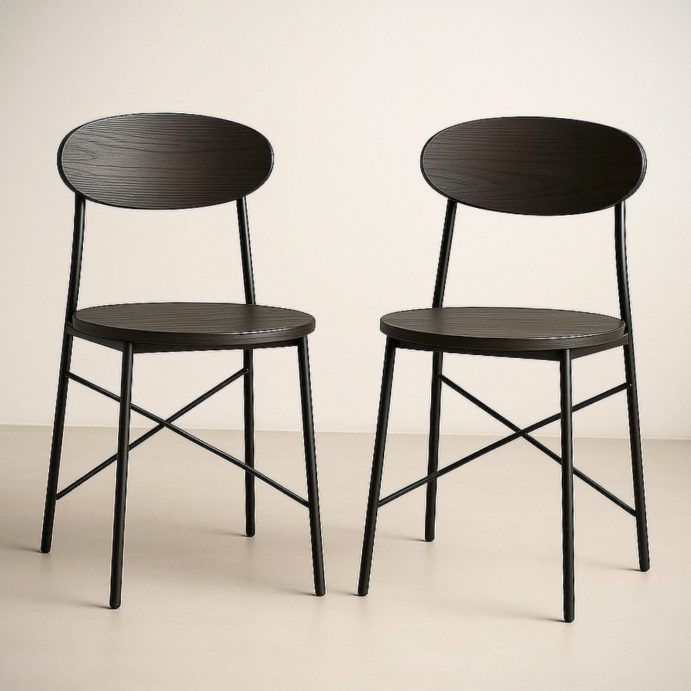 Chaise en Set de 2 Bois et Acier Noir 82x45x50 cm