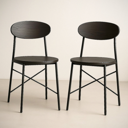 Chaise en Set de 2 Bois et Acier Noir 82x45x50 cm