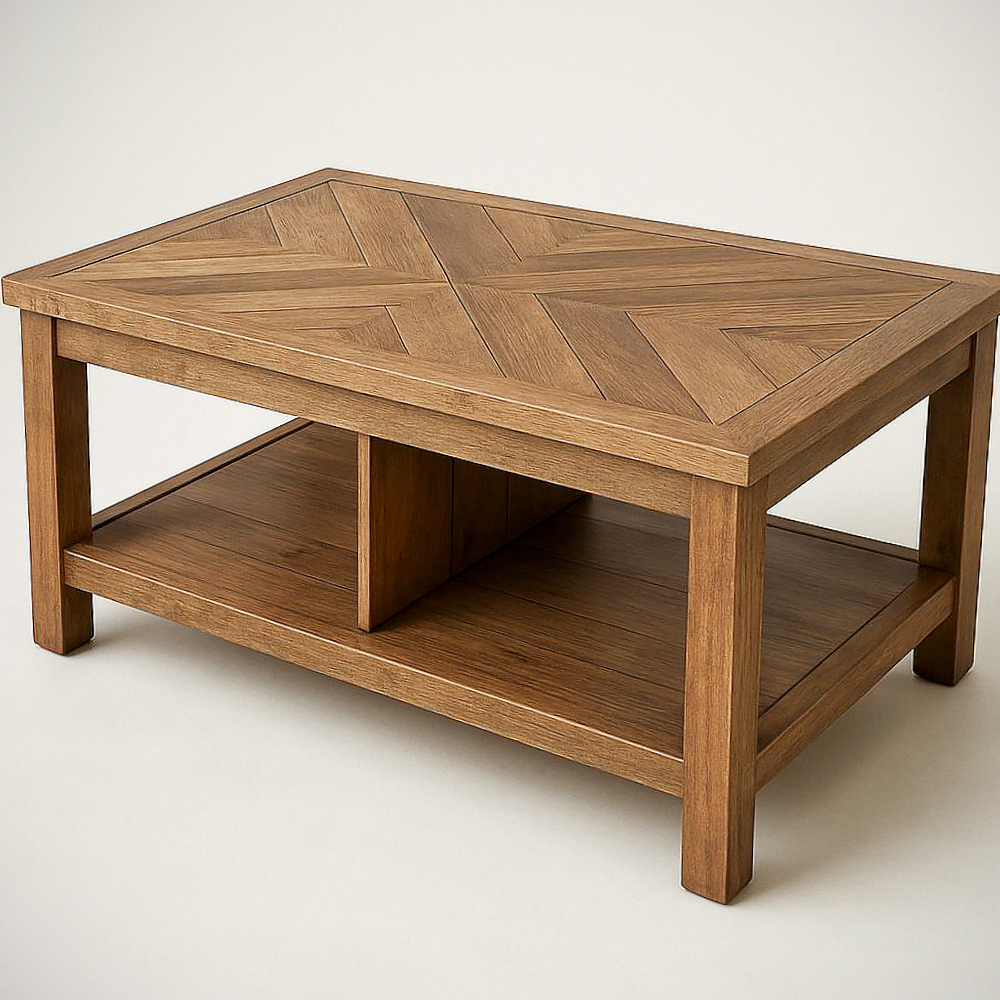 Table basse rectangulaire en chêne massif avec rangement 110x60x45 cm