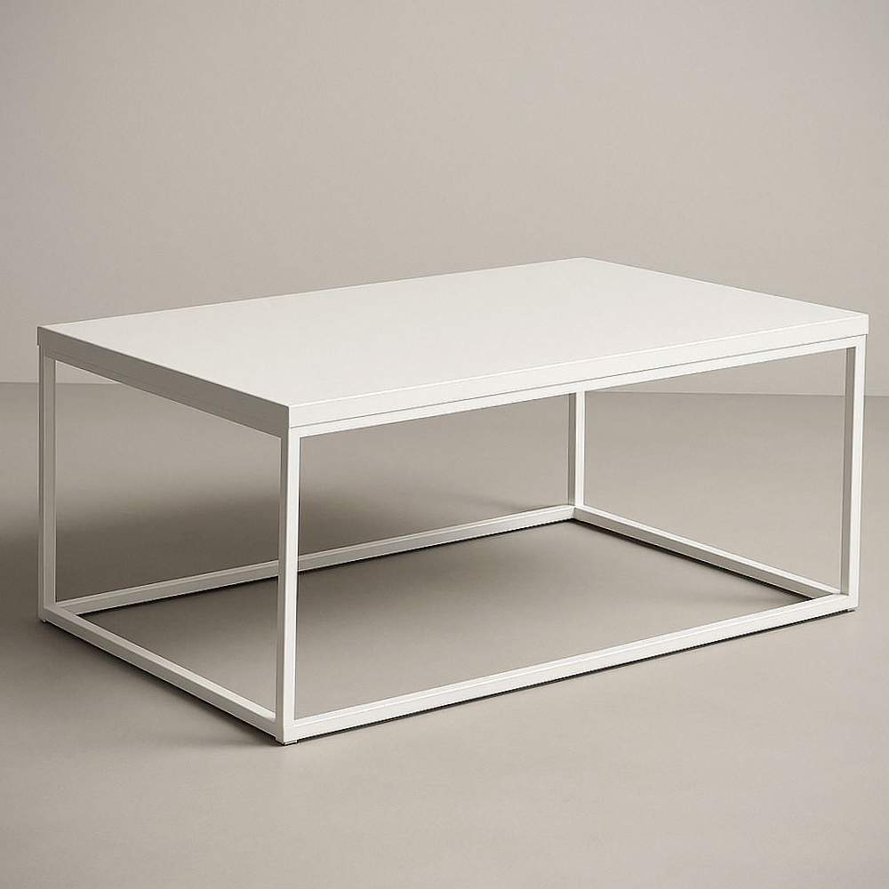Table basse rectangulaire en acier blanc 90x60x40 cm