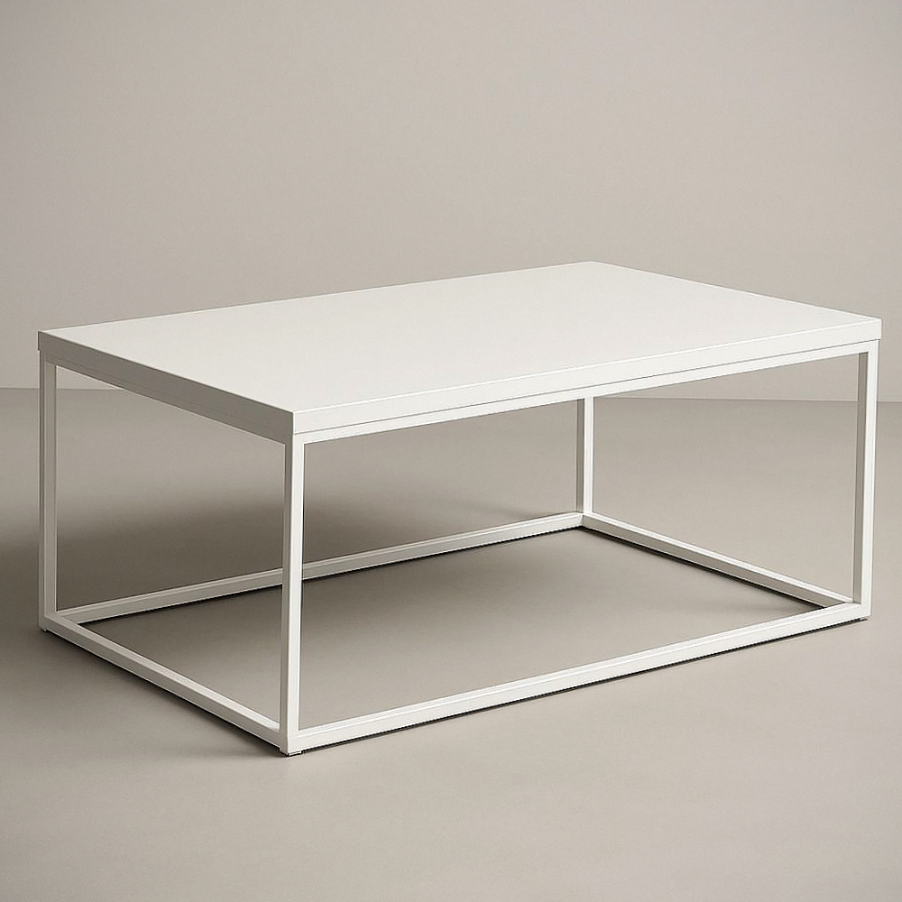 Table basse rectangulaire en acier blanc 90x60x40 cm