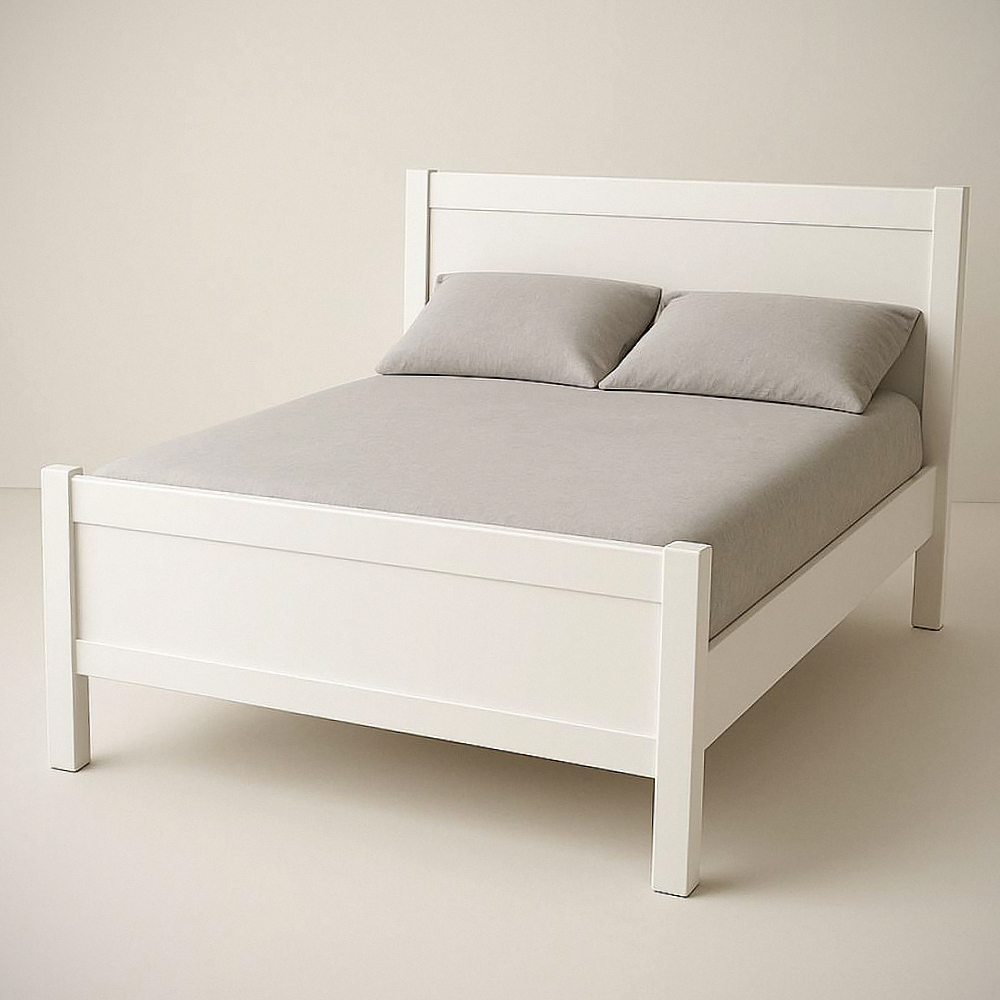 Lit double en bois massif blanc 200x160x100 cm