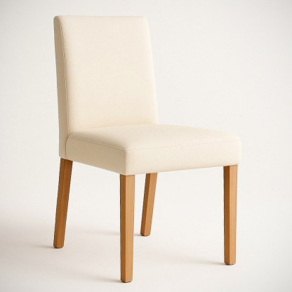 Chaise en tissu polyester crème avec pieds en bois naturel