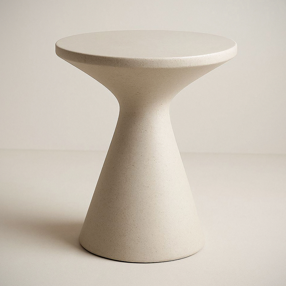 Table d'appoint ronde en résine beige, 45 cm de diamètre, hauteur 50 cm