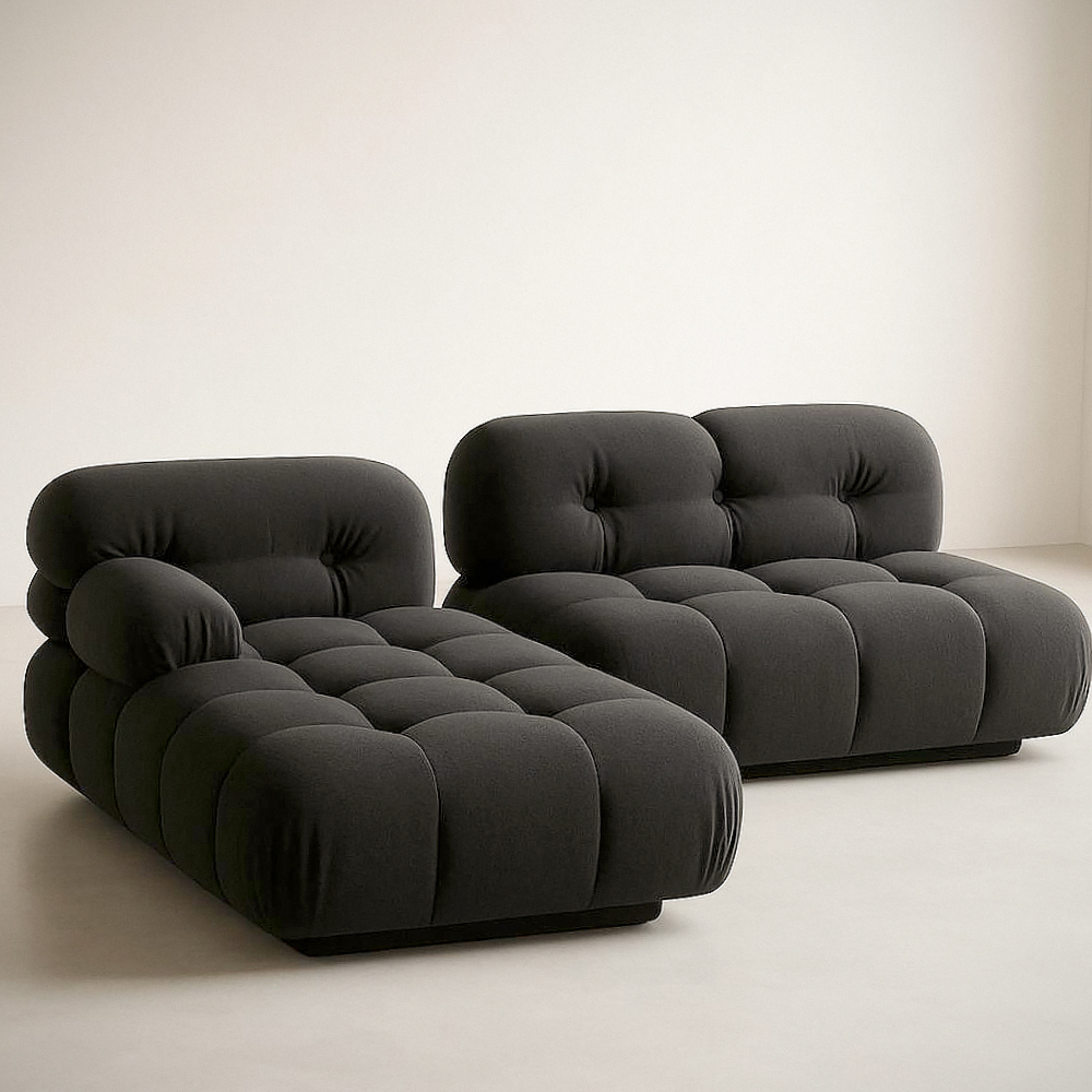 Lot de 2 canapés modulaires longue chaise en tissu polyester noir