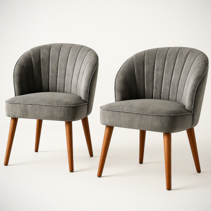 Lot de 2 fauteuils d'appoint arrondis en velours gris structure bois hauteur 75 cm