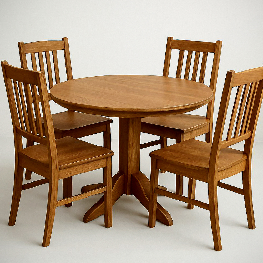 Ensemble de Salle à Manger en Bois Massif Rond Bois Naturel Table Ø 120 cm avec 4 Chaises