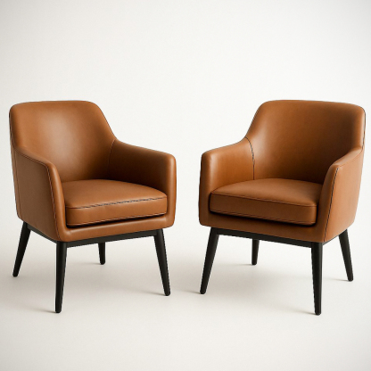 Lot de 2 Fauteuils en Similicuir Marron avec Pieds en Bois Massif, 70 cm x 65 cm x 75 cm