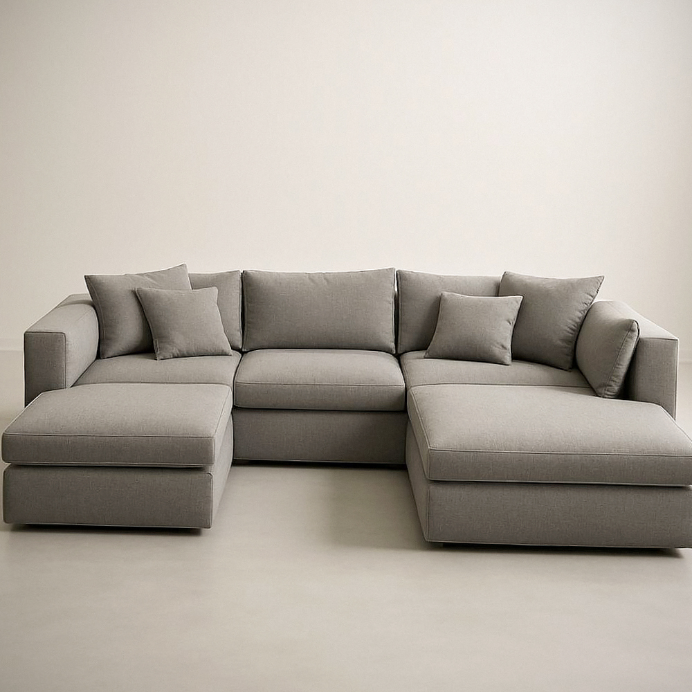 Canapé d'angle modulable en tissu polyester gris, 3 pièces, 300 cm x 240 cm x 85 cm