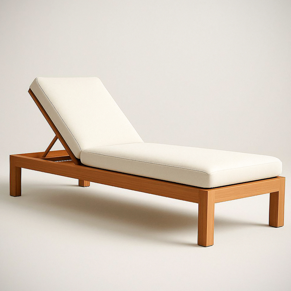 Chaise Longue de Jardin en Bois Forme Rectangulaire Coussins Amovibles Crème 200 cm x 65 cm x 35 cm