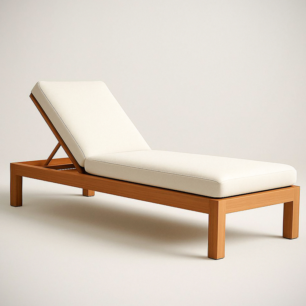 Chaise Longue de Jardin en Bois Forme Rectangulaire Coussins Amovibles Crème 200 cm x 65 cm x 35 cm