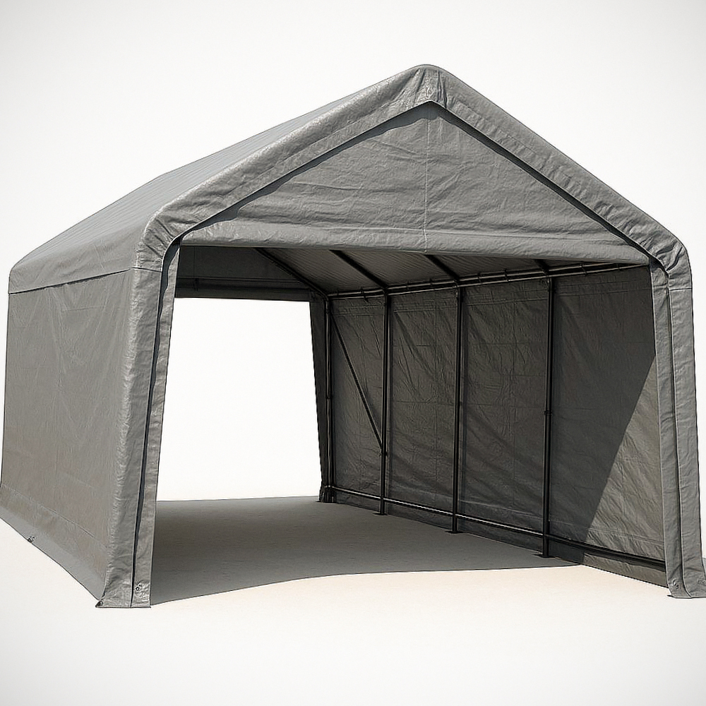 Abris de Voiture Métal Structure en Acier avec Bâche Imperméable Gris 300x600x280cm