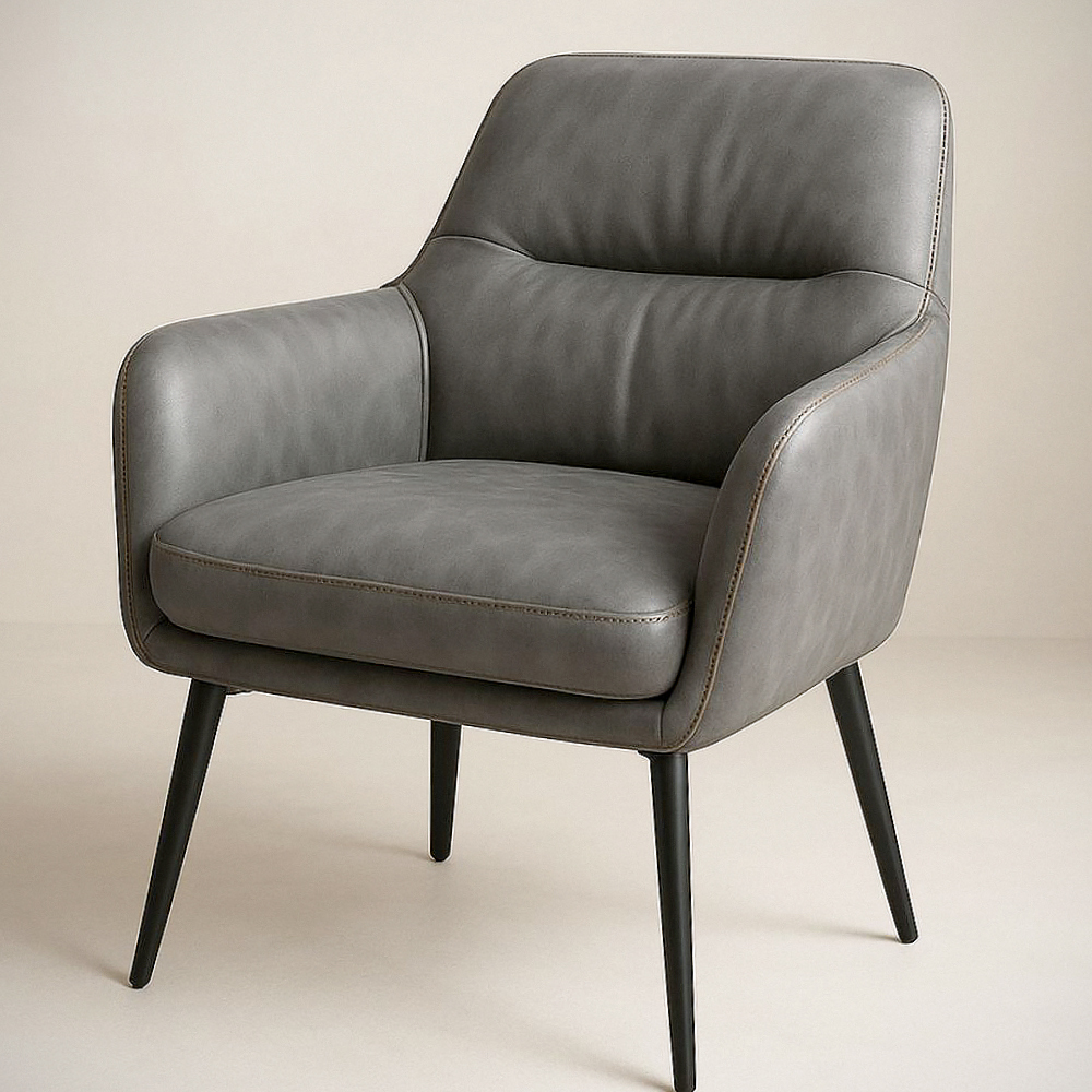 Chaise en PU gris avec pieds en acier noir, 84x64x75 cm