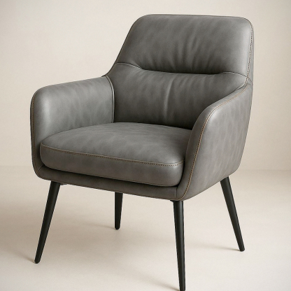 Chaise en PU gris avec pieds en acier noir, 84x64x75 cm