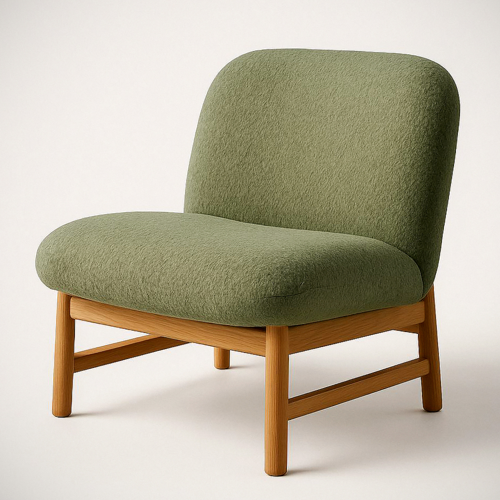 Chaise en tissu polyester vert structure bois