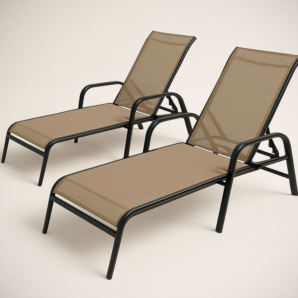 Lot de 2 Transats Réglables en Aluminium et Textilène Beige