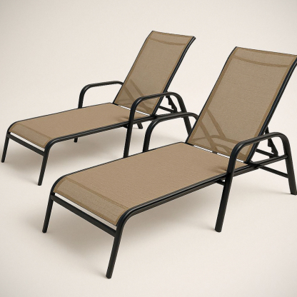 Lot de 2 Transats Réglables en Aluminium et Textilène Beige