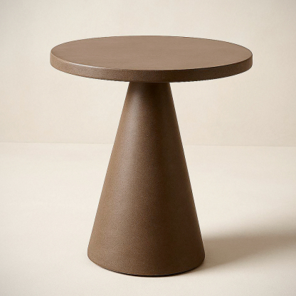 Table d'appoint ronde conique en résine marron, diamètre 50 cm, hauteur 60 cm