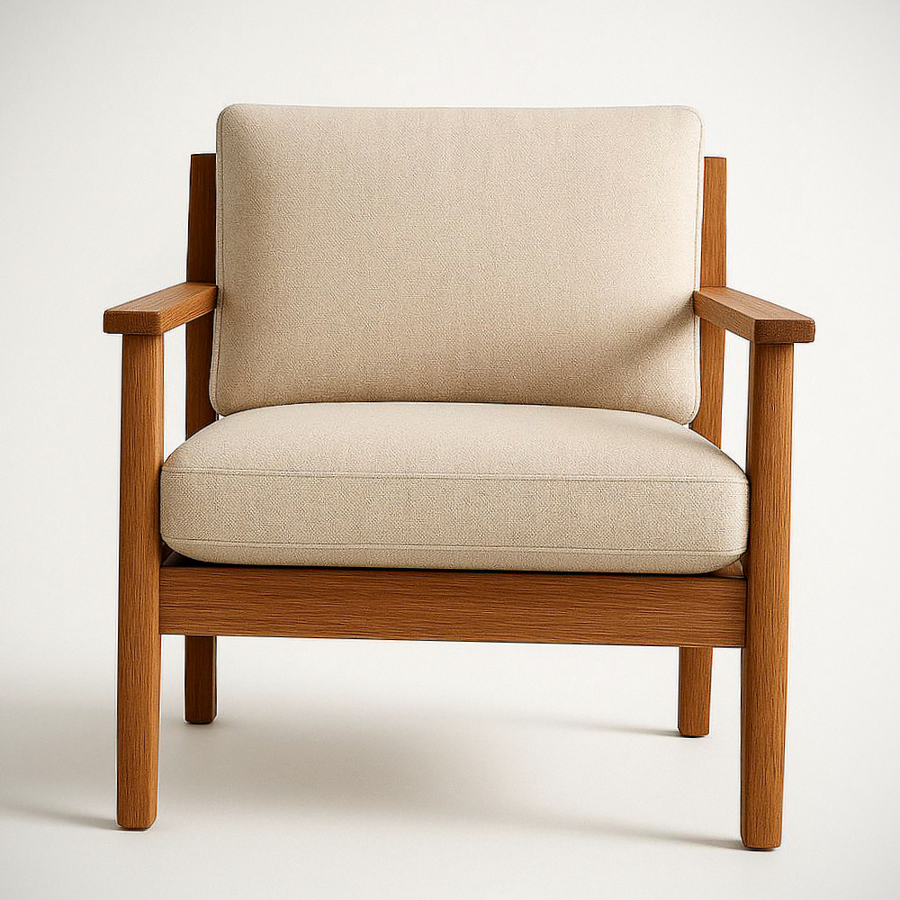 Fauteuil en Bois massif avec Coussins en Tissu Beige, 80x75x70 cm