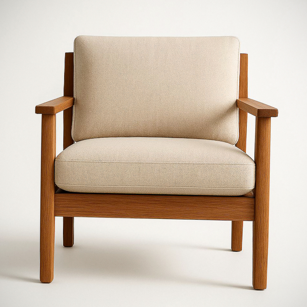 Fauteuil en Bois massif avec Coussins en Tissu Beige, 80x75x70 cm