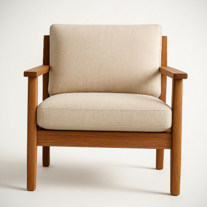 Fauteuil en Bois massif avec Coussins en Tissu Beige, 80x75x70 cm