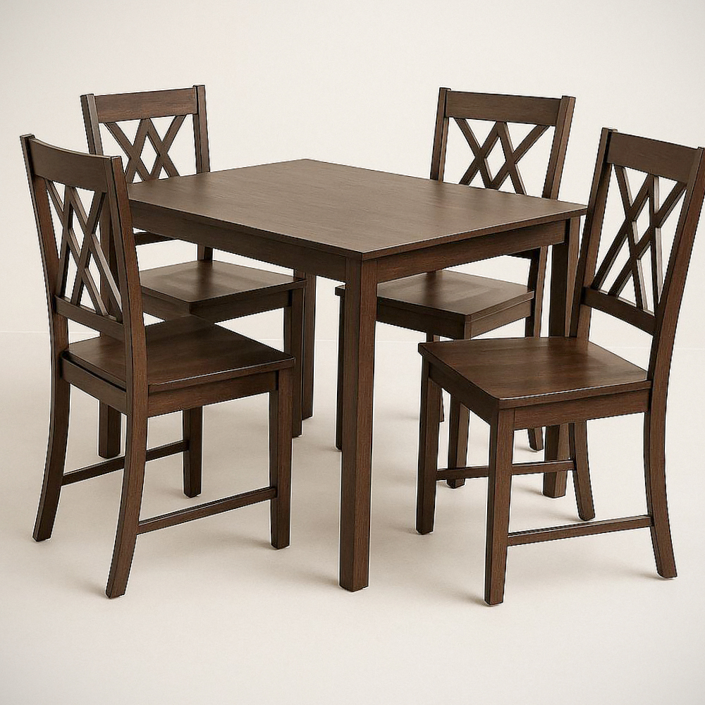 Ensemble Table et 4 Chaises en Bois Rectangulaire Chêne Brun