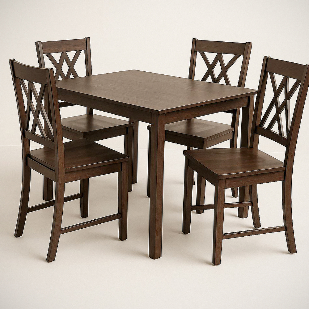Ensemble Table et 4 Chaises en Bois Rectangulaire Chêne Brun