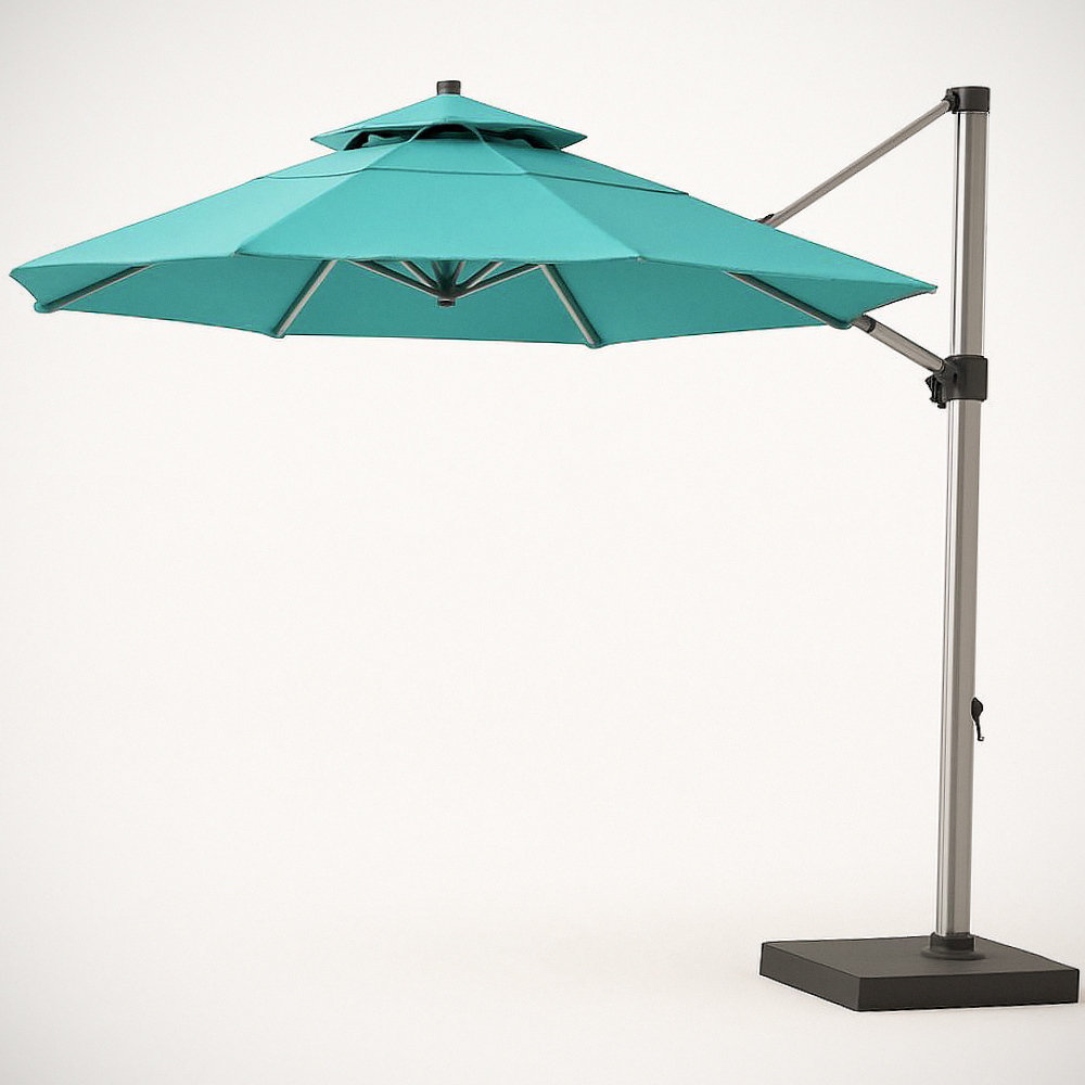 Parasol déporté octogonal en polyester turquoise avec structure en aluminium 300 cm