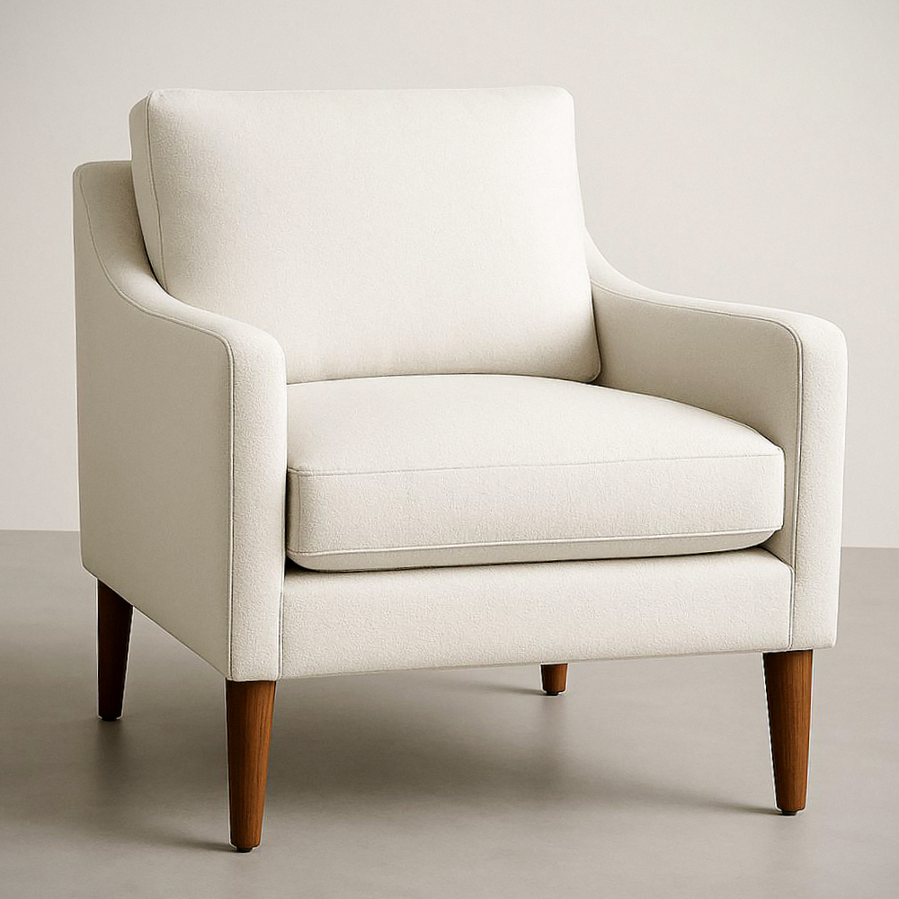 Fauteuil en Tissu Polyester Crème avec Pieds en Bois Massif 85cm x 80cm x 90cm