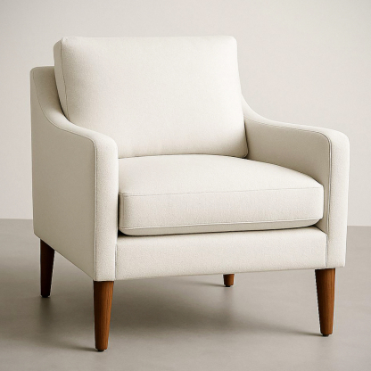 Fauteuil en Tissu Polyester Crème avec Pieds en Bois Massif 85cm x 80cm x 90cm