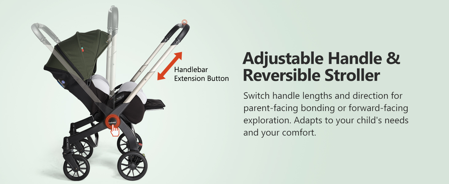 Cochildor Baby Stroller with Adjustable Handle, Green