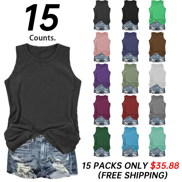 🔥9 PACKS ONLY $24.88 - Women's Solid Round Neck Tank Top