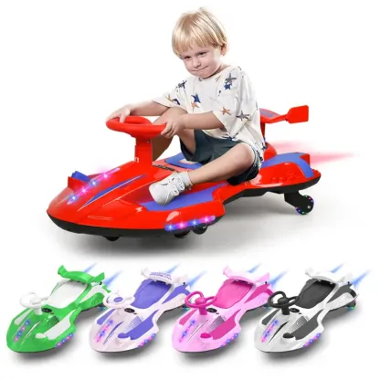 12V Electric Wiggle Car with Pedal, 2 in 1 Wiggle Car Ride On Toys for Kids Ages 3 and Up, Anti-Rollover Flashing Wheels, Bluetooth, Music2,Halloween&Christmas gifts,Devil Drift Car