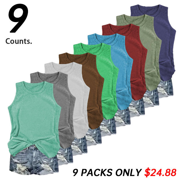 🔥9 PACKS ONLY $24.88 - Women's Solid Round Neck Tank Top