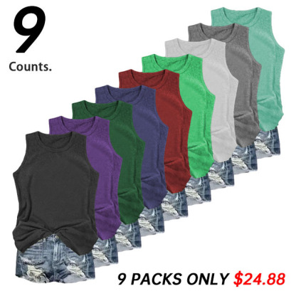🔥9 PACKS ONLY $24.88 - Women's Solid Round Neck Tank Top