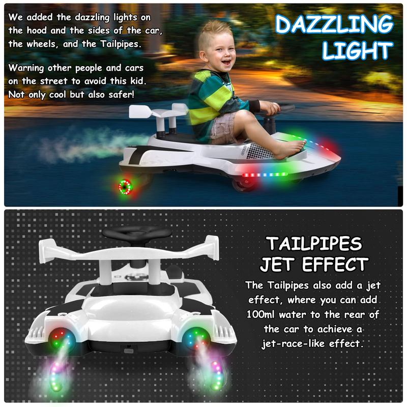 【Akeleo】12V Electric Wiggle Car with Pedal, 2 in 1 Wiggle Car Ride On Toys for Kids Ages 3 and Up, Anti-Rollover Flashing Wheels, Bluetooth, Music2,Halloween&Christmas gifts,Devil Drift Car