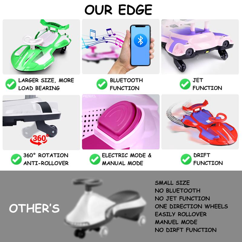 【Akeleo】12V Electric Wiggle Car with Pedal, 2 in 1 Wiggle Car Ride On Toys for Kids Ages 3 and Up, Anti-Rollover Flashing Wheels, Bluetooth, Music2,Halloween&Christmas gifts,Devil Drift Car