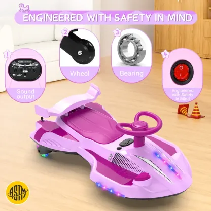 12V Electric Wiggle Car with Pedal, 2 in 1 Wiggle Car Ride On Toys for Kids Ages 3 and Up, Anti-Rollover Flashing Wheels, Bluetooth, Music2,Halloween&Christmas gifts,Devil Drift Car