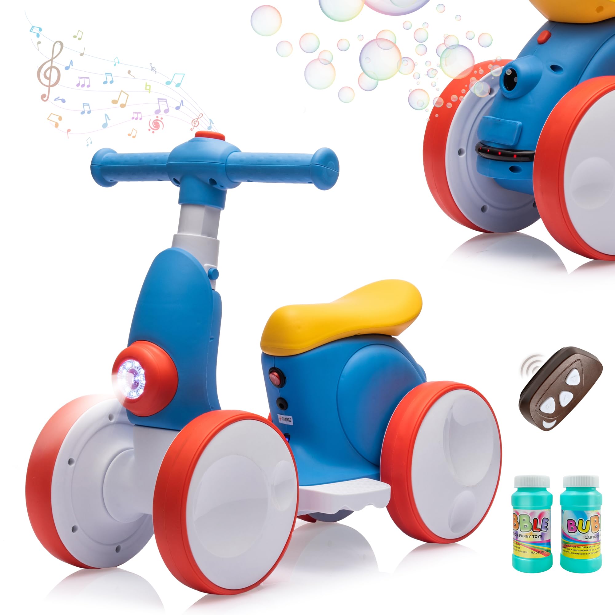 Electric Baby Balance Bike with Bubble Machine,4 in 1 Toddler Balance Bike 